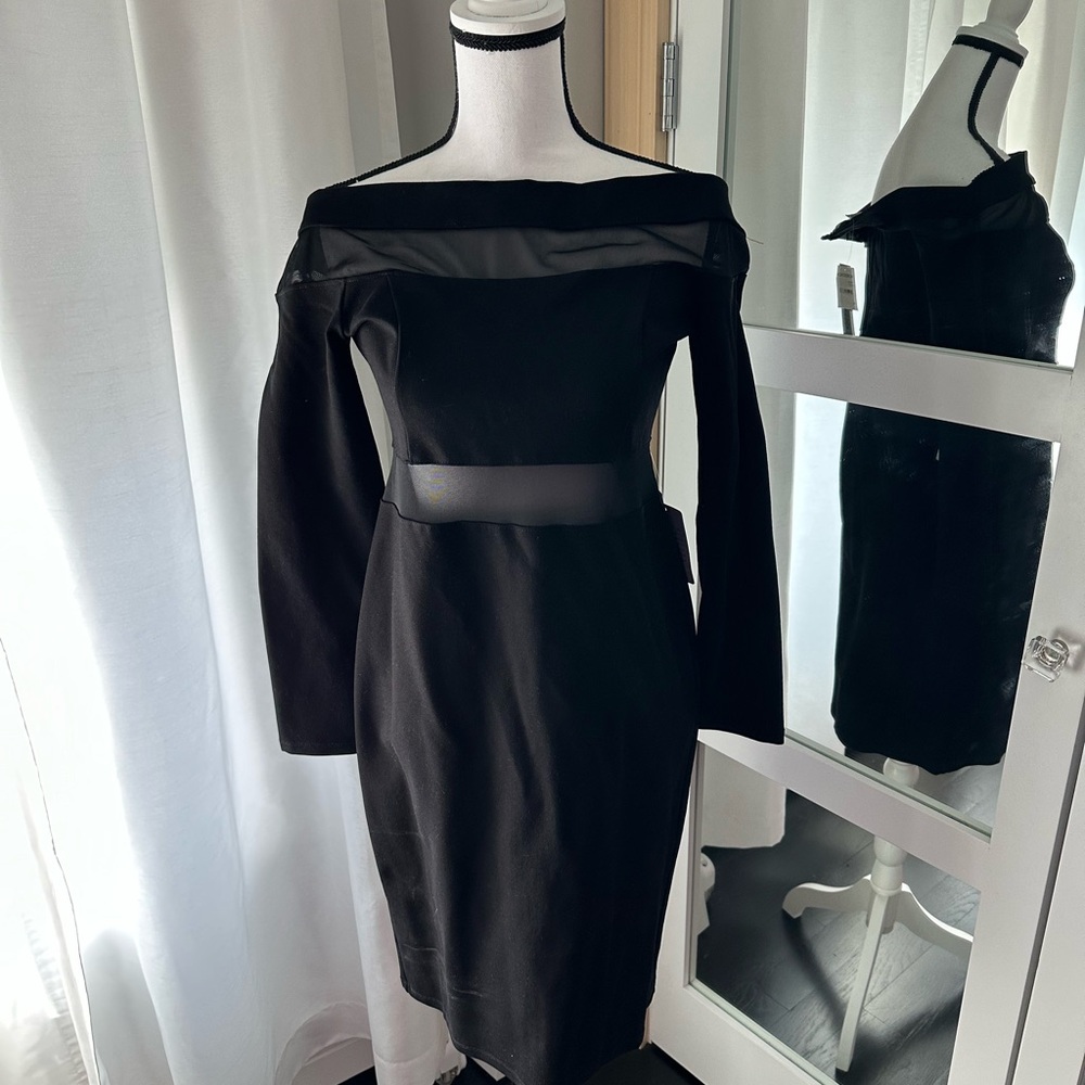 Love By Design Black Off-Shoulder Bishop Sleeve Cocktail Dress